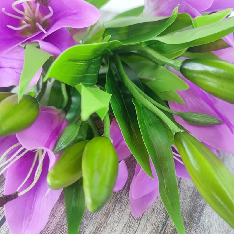 AntranStore 7 Pcs Artificial Lily Flowers Artificial Lilies Flowers for Home Wedding Bouquets Home Hotel Party Decor Graves Arrangement (Purple) - Image 5